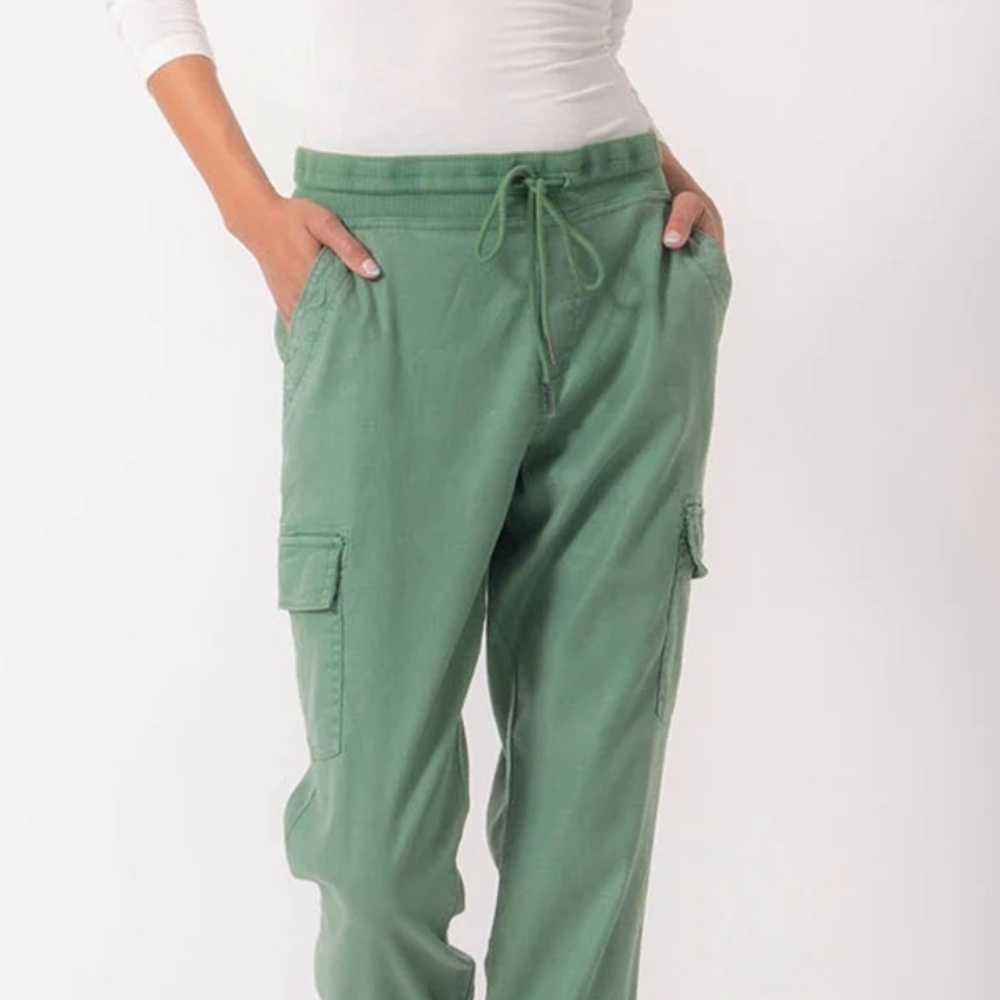 Level 99 Olive Green Cargo Track Pants with Drawstring Waist